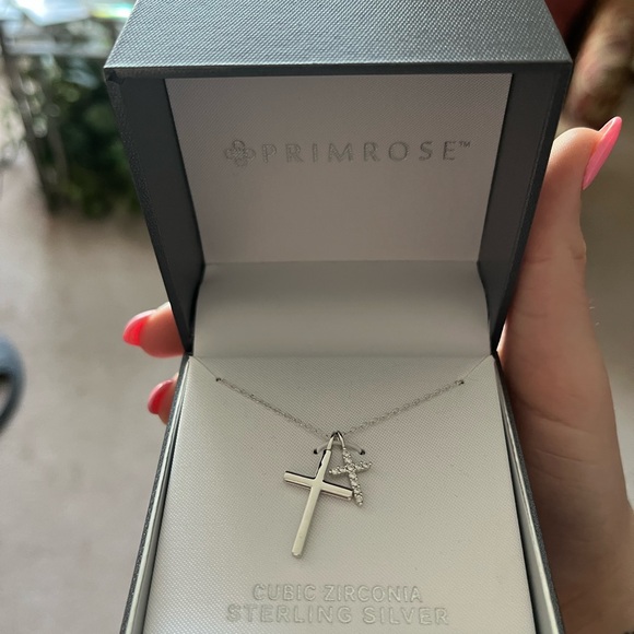 Sterling Silver Cross Necklace with Cubic Zirconia - Picture 2 of 2